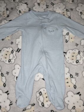 🐶 New Carter's Newborn Light Blue Ribbed Footed One-Piece with Puppy Patch
